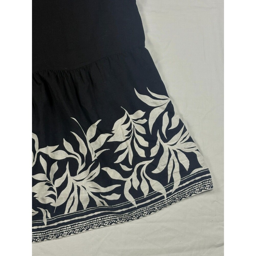 Style & Co Linen Modal Midi Dress M Black White Border Print Square Neck Boho - Picture 6 of 15
